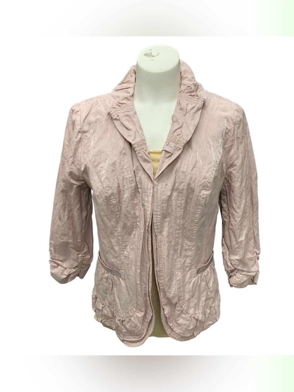 Chicos Light Pink Ruffle Collar Jacket Size M